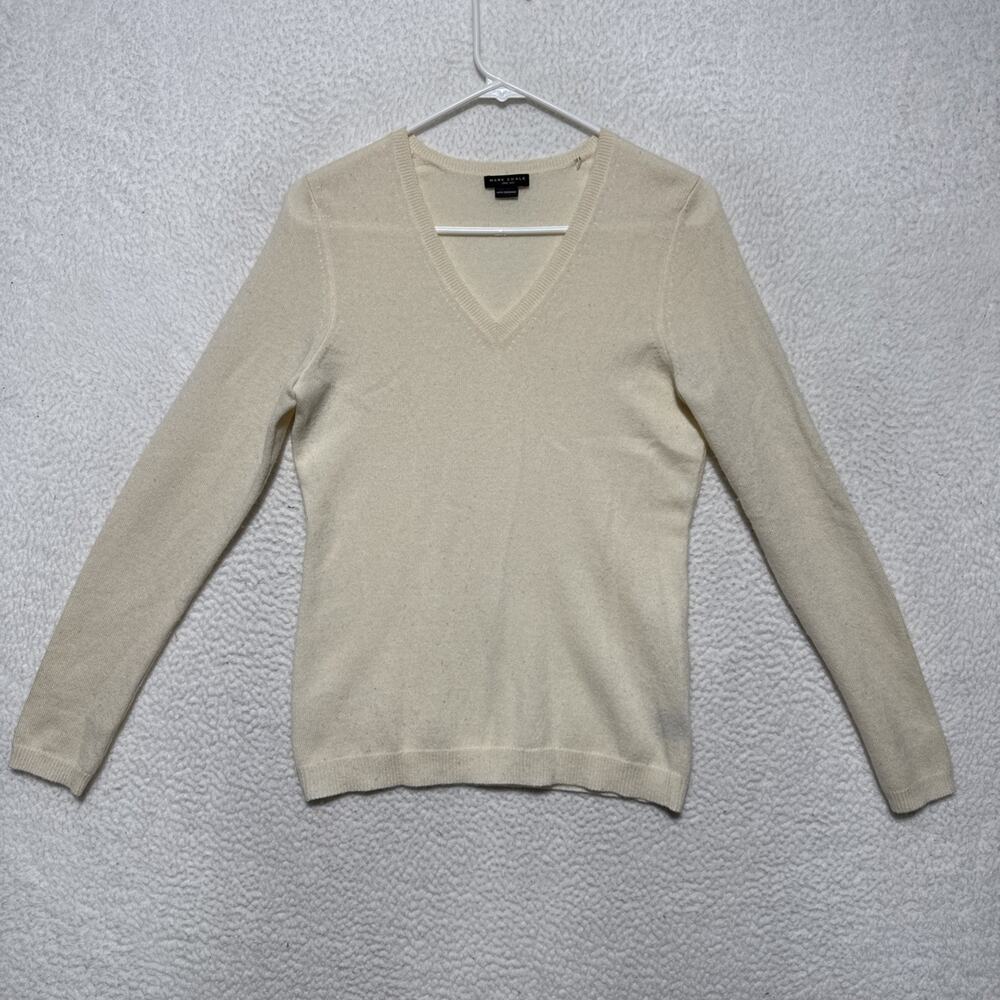 Vintage Mark Shale 100% Cashmere Cream V-Neck Sweater Sz: 3 / Small